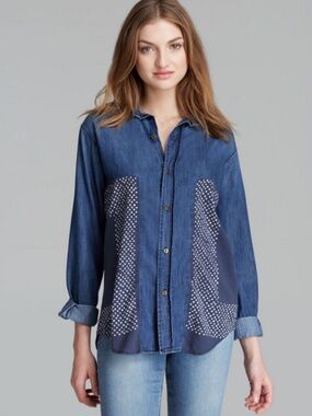 CURRENT / ELLIOTT The Prep School Shirt In Shibori Indigo Patchwork Panels Flaw